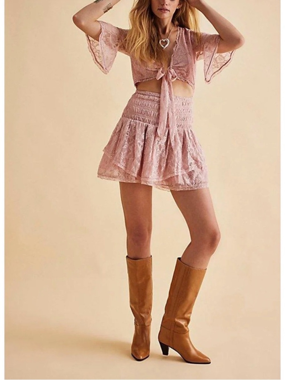 NWOT Free People, Lala Lace Mini Dress, Various Sizes in Pink Dawn